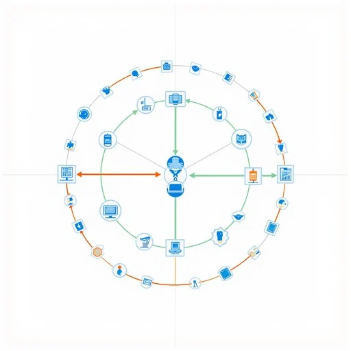 Abstract floating modules representing a creative day-flow ecosystem